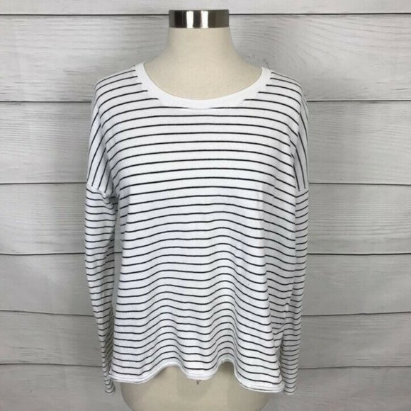 rag & bone Tops - rag & bone/ Jean White Black Striped Top Medium M Long Sleeve Distressed Casual